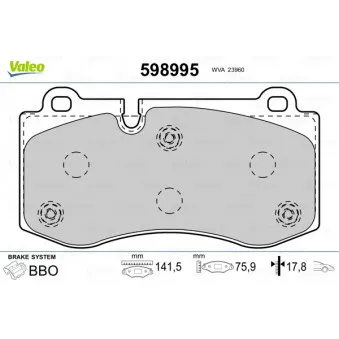 Jeu de 4 plaquettes de frein avant VALEO 598995