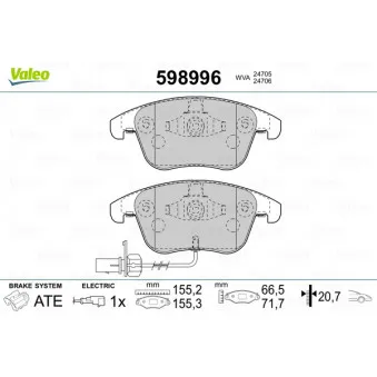 Jeu de 4 plaquettes de frein avant VALEO 598996