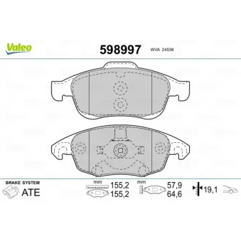 Jeu de 4 plaquettes de frein avant VALEO 598997