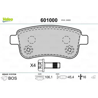 Jeu de 4 plaquettes de frein arrière VALEO 601000
