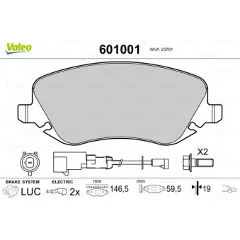 Jeu de 4 plaquettes de frein avant VALEO 601001
