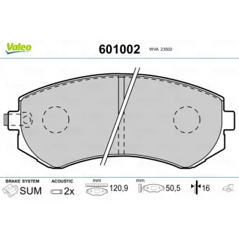 Jeu de 4 plaquettes de frein arrière VALEO 601002