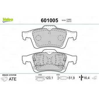 Jeu de 4 plaquettes de frein arrière VALEO 601005