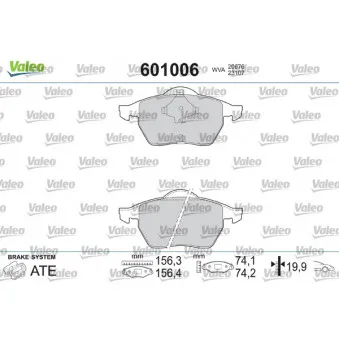 Jeu de 4 plaquettes de frein avant VALEO 601006