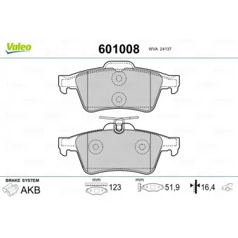 Jeu de 4 plaquettes de frein arrière VALEO 601008