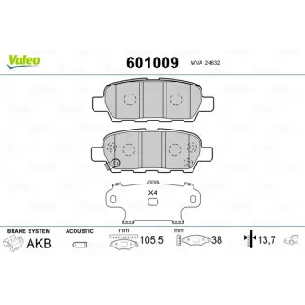 Jeu de 4 plaquettes de frein arrière VALEO 601009