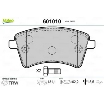 Jeu de 4 plaquettes de frein avant VALEO 601010