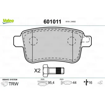Jeu de 4 plaquettes de frein arrière VALEO 601011