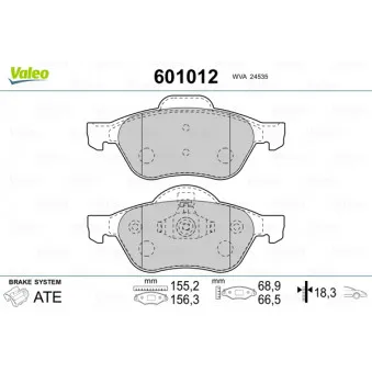 Jeu de 4 plaquettes de frein avant VALEO 601012