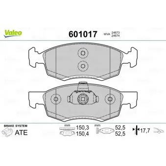 Jeu de 4 plaquettes de frein avant VALEO 601017