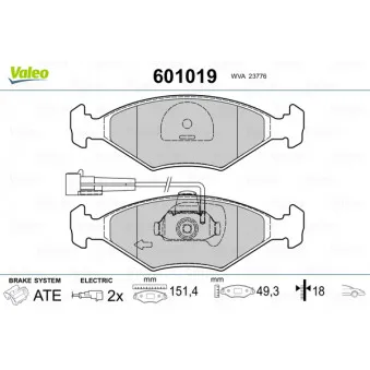 Jeu de 4 plaquettes de frein avant VALEO 601019