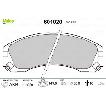 Jeu de 4 plaquettes de frein avant VALEO 601020