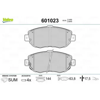 Jeu de 4 plaquettes de frein avant VALEO 601023