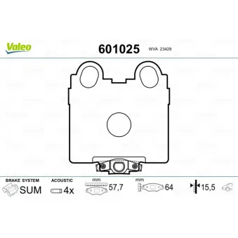 Jeu de 4 plaquettes de frein arrière VALEO 601025
