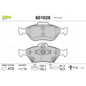 Jeu de 4 plaquettes de frein avant VALEO 601026