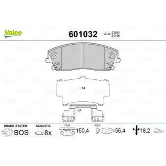Jeu de 4 plaquettes de frein avant VALEO 601032