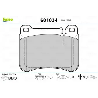 Jeu de 4 plaquettes de frein avant VALEO 601034