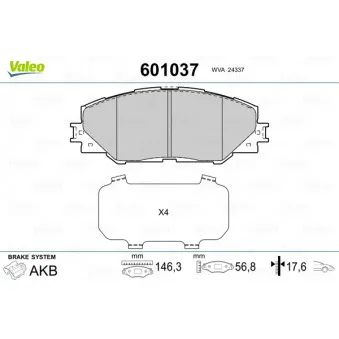 Jeu de 4 plaquettes de frein avant VALEO 601037