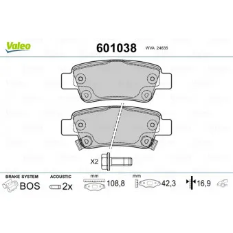 Jeu de 4 plaquettes de frein arrière VALEO 601038