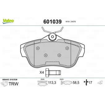 Jeu de 4 plaquettes de frein arrière VALEO 601039