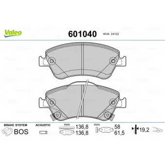 Jeu de 4 plaquettes de frein avant VALEO 601040