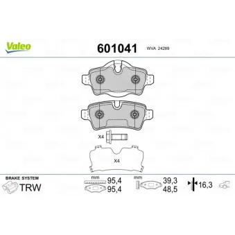 Jeu de 4 plaquettes de frein arrière VALEO 601041