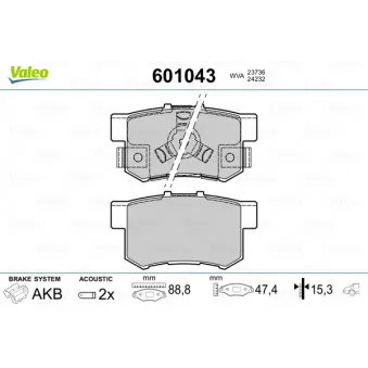 Jeu de 4 plaquettes de frein arrière VALEO 601043