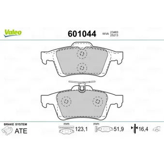 Jeu de 4 plaquettes de frein arrière VALEO 601044