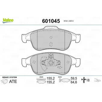 Jeu de 4 plaquettes de frein avant VALEO 601045
