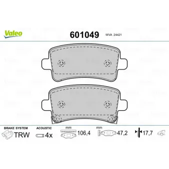 Jeu de 4 plaquettes de frein arrière VALEO 601049