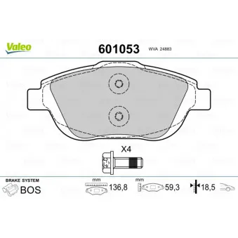 Jeu de 4 plaquettes de frein avant VALEO 601053