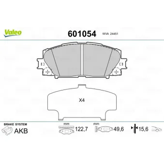 Jeu de 4 plaquettes de frein avant VALEO 601054