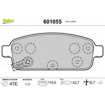 Jeu de 4 plaquettes de frein arrière VALEO 601055