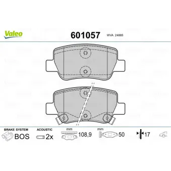 Jeu de 4 plaquettes de frein arrière VALEO 601057