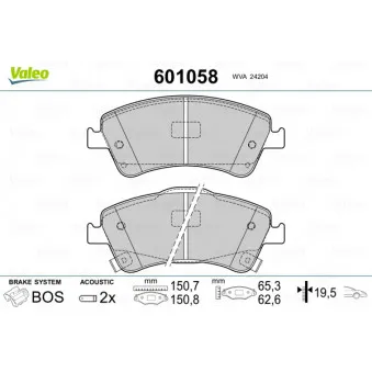 Jeu de 4 plaquettes de frein avant VALEO 601058