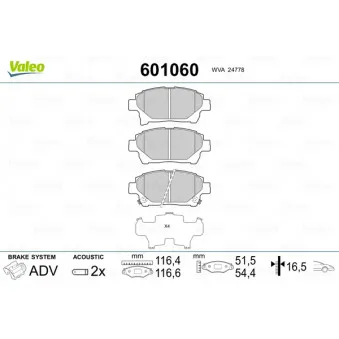 Jeu de 4 plaquettes de frein avant VALEO 601060