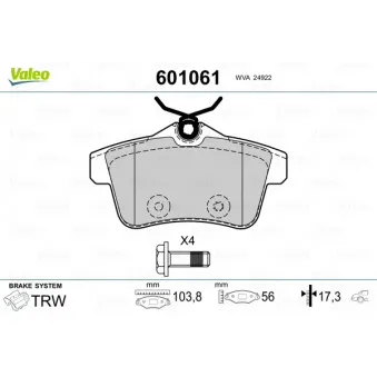 Jeu de 4 plaquettes de frein arrière VALEO 601061