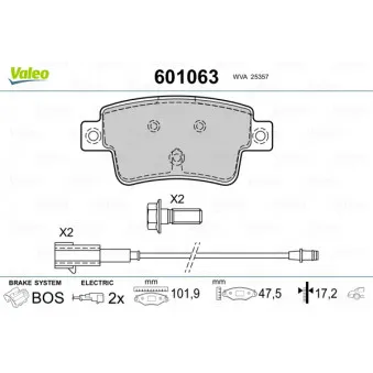 Jeu de 4 plaquettes de frein arrière VALEO 601063