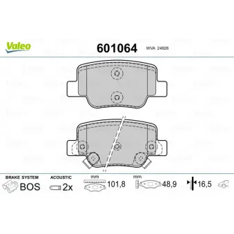 Jeu de 4 plaquettes de frein arrière VALEO 601064