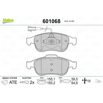 Jeu de 4 plaquettes de frein avant VALEO 601068