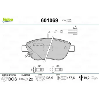 Jeu de 4 plaquettes de frein avant VALEO 601069