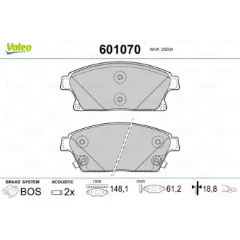 Jeu de 4 plaquettes de frein avant VALEO 601070