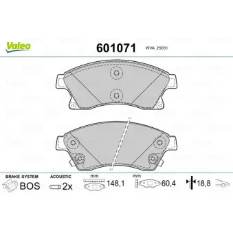 Jeu de 4 plaquettes de frein avant VALEO 601071