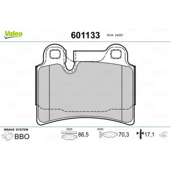Jeu de 4 plaquettes de frein arrière VALEO 601133