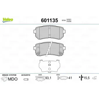 Jeu de 4 plaquettes de frein arrière VALEO 601135