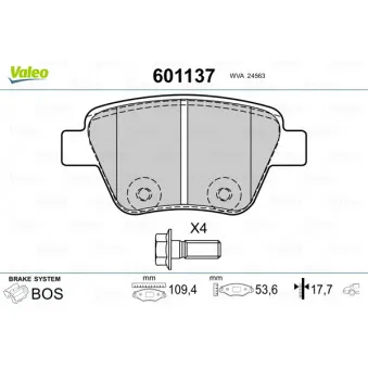 Jeu de 4 plaquettes de frein arrière VALEO 601137