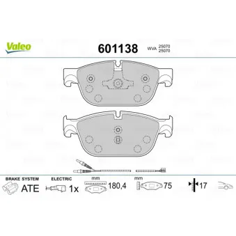 Jeu de 4 plaquettes de frein avant VALEO 601138