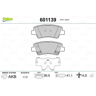 Jeu de 4 plaquettes de frein arrière VALEO 601139