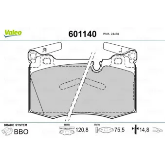Jeu de 4 plaquettes de frein avant VALEO 601140