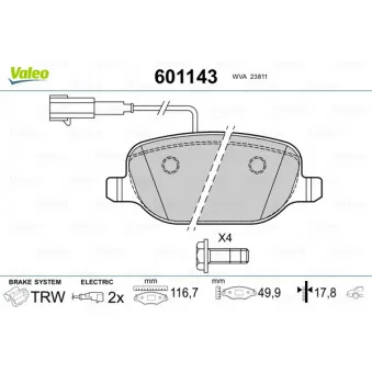 Jeu de 4 plaquettes de frein arrière VALEO 601143